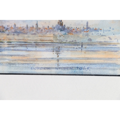 239 - GORDON WILSON, Evening On The Tweed, Signed and dated 1965 watercolour, 9.5cm x 27.5cm... 