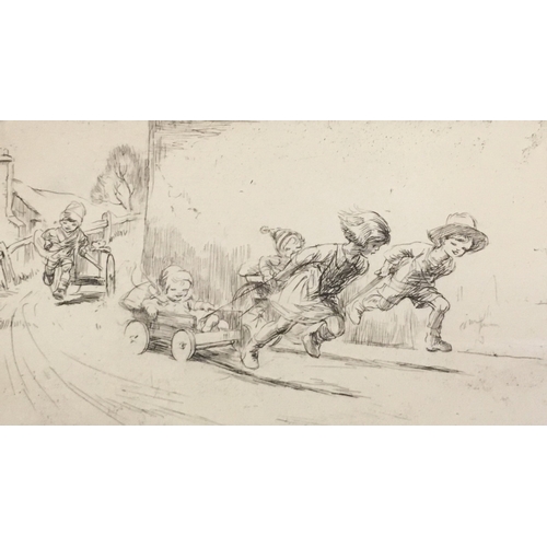 234A - EILEEN ALICE SOPER (1905-1990) *ARR*, Children playing tug of war and cart racing, Two pencil signed... 