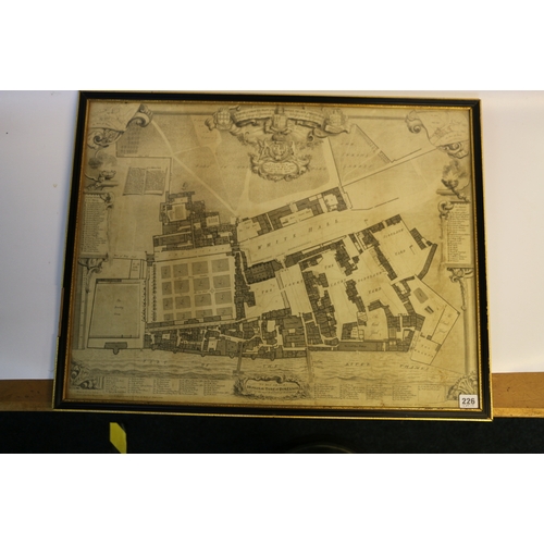 226 - An 18th century engraving map titled A Survey & Ground Plot of the Royal Palace of White Hall wi... 