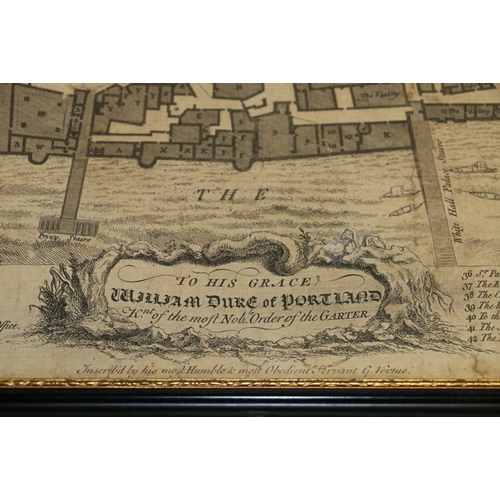 226 - An 18th century engraving map titled A Survey & Ground Plot of the Royal Palace of White Hall wi... 