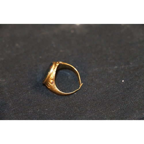 67 - Two 9ct gold dress rings 5.5g (3.7g & 1.9g), an 18ct gold bloodstone set signet ring (clipped) 5... 