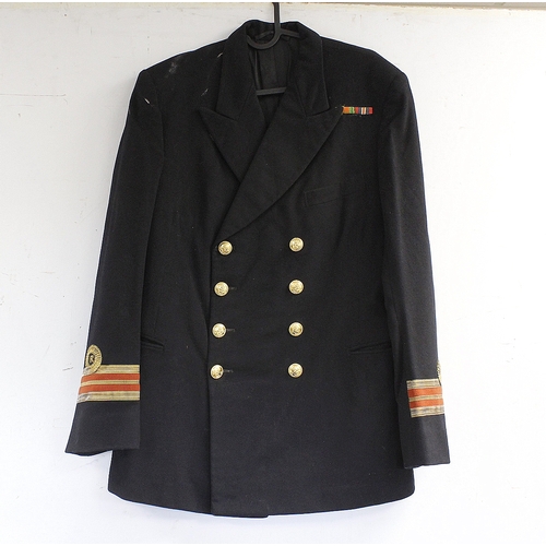 7 - British Royal Navy dress uniform jacket having A & J Scott of Aberdeen interior label, brass nav... 