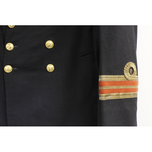 7 - British Royal Navy dress uniform jacket having A & J Scott of Aberdeen interior label, brass nav... 