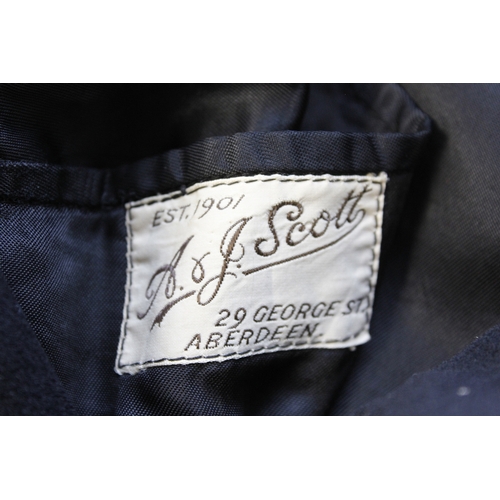 7 - British Royal Navy dress uniform jacket having A & J Scott of Aberdeen interior label, brass nav... 