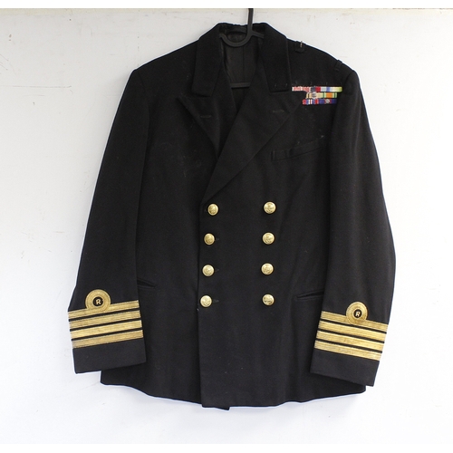 8 - British Royal Navy dress uniform jacket having Gieves label, brass naval buttons by Gieves, bullion ... 