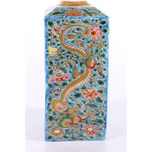 374 - Chinese late 19th Century or early 20th Century tea bottle of square section, the blue ground with a... 