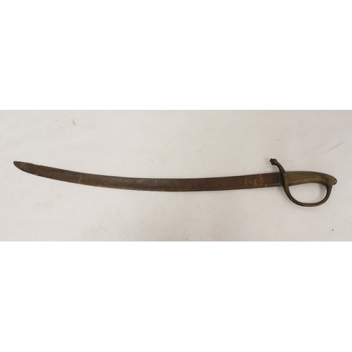 108 - Antique early 19th century French Biquet infantry sabre with brass ridged handle and 27