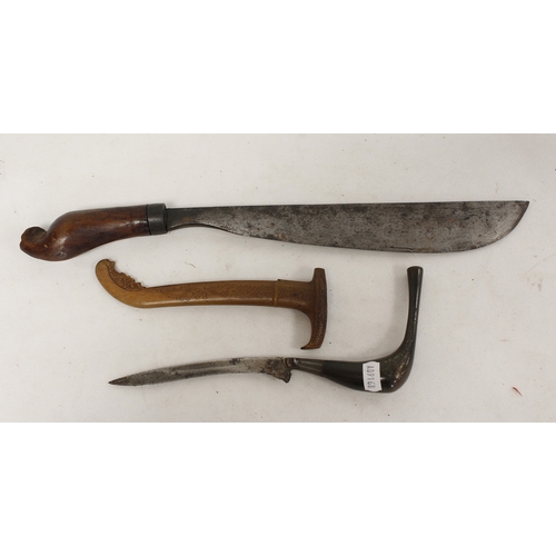 116 - Malaysian Golok and Bade-Bade knives. The longer Golok being a jungle knife with heavy curved choppi... 