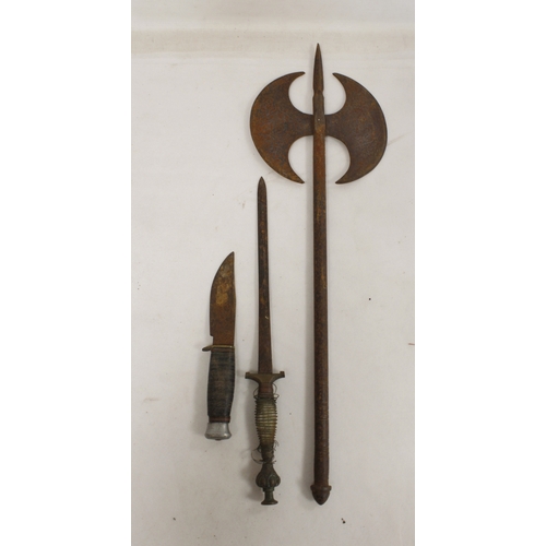 123 - Collection of various weapons to include an Indian decorative axe, 