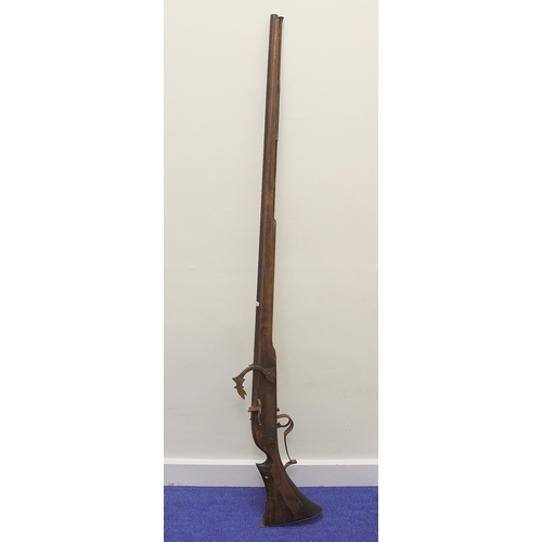 125 - Replica of an English civil war era matchlock arquebus musket with gated firing pan, steel trigger g... 