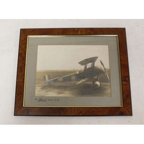 183 - Framed photograph of a Bristol Scout airplane dated 1914 . Also a print by David Shephard of a Spitf... 