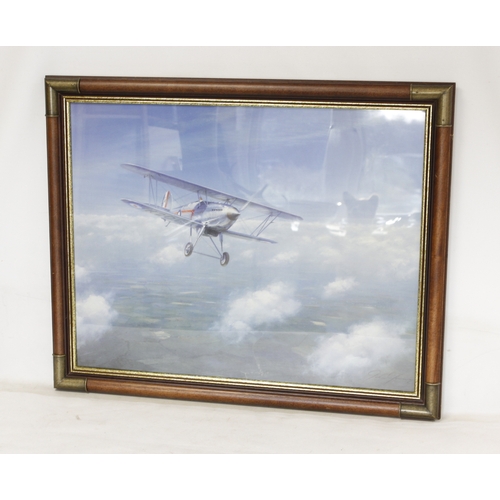 190 - JOHN YOUNG: print of an RAF Hawker Mk 1 K2065 biplane in mid-flight. H-54cm W-70cm