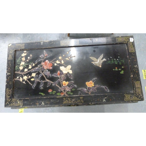 128 - Oriental black lacquered coffee table with floral decoration