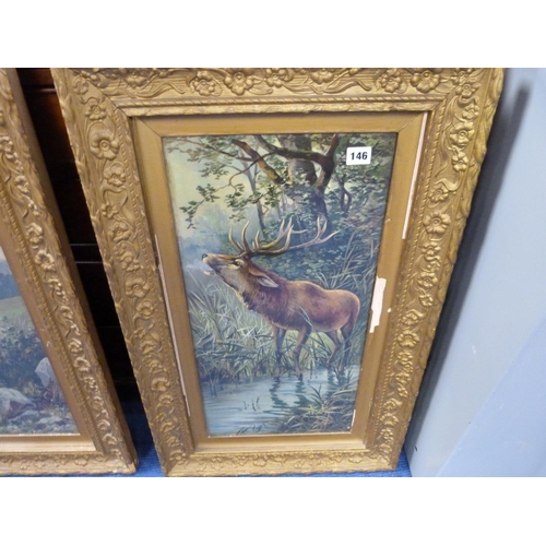 146 - Large pair of Victorian gilt framed watercolours of Stags