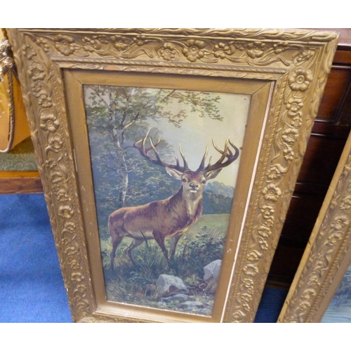 146 - Large pair of Victorian gilt framed watercolours of Stags