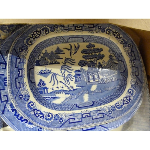 169 - Collection of various blue and white to include ashets also four Meissen plates (a/f)