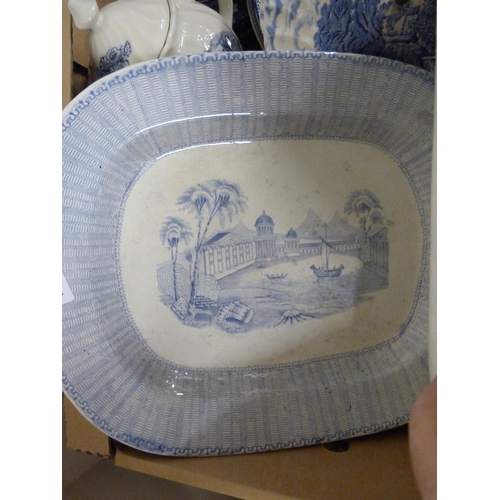 169 - Collection of various blue and white to include ashets also four Meissen plates (a/f)