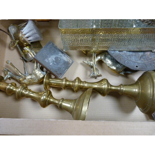 200 - Collection of brassware to include candlesticks and printing blocks etc