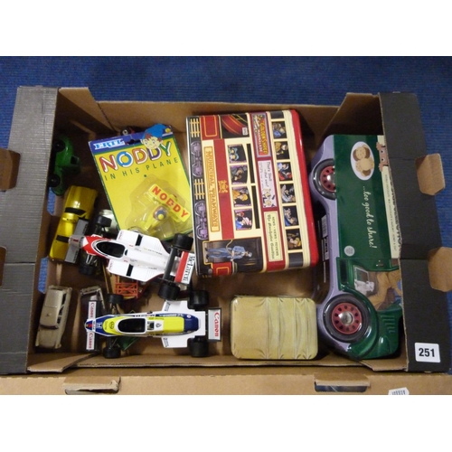 251 - Two boxes of various toys to include die cast racing vehicles