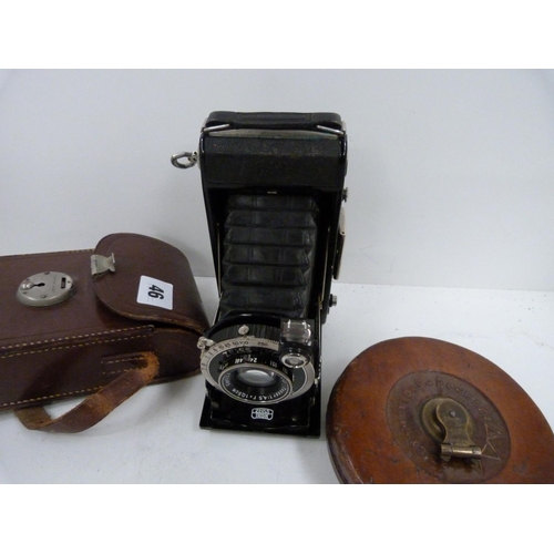 46 - Zeiss Icon bellows camera and a leather cased tape measure