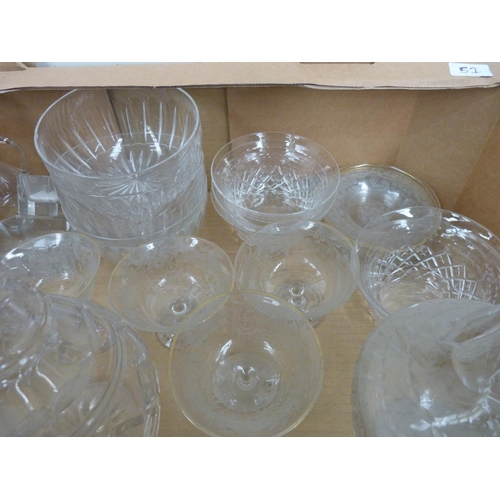 51 - Collection of glass ware to include fingers bowl, decanters etc