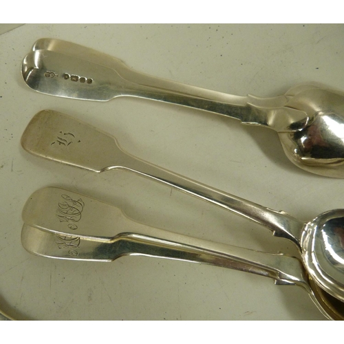 64 - Set of five Victorian silver teaspoons and a cake fork stamped 'sterling'