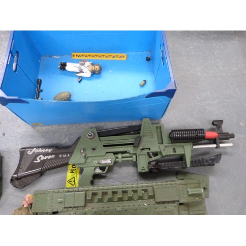 91 - Large remote control tank (sold as seen) and a Johnny Seven machine gun etc.