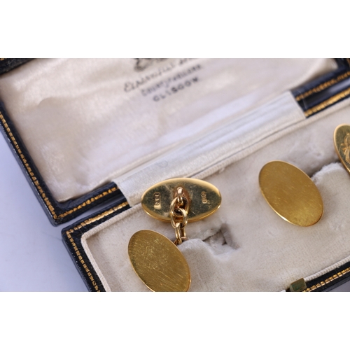 76 - Pair of 18ct gold oval cufflinks, maker BHJ, 11.7g gross held in Elkington & Co Ltd of Glasgow f... 