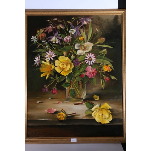 170 - EDWARD HASSEL MCCOSH (b1949) *ARR*, Two still life works of flowers, Signed oil on canvases, 70cm x ... 