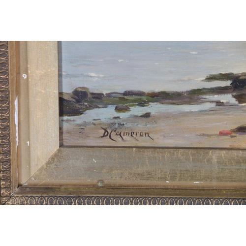 189 - Manner of DUNCAN CAMERON (Scottish 1837-1916), Mooring at Joppa Sands, Signed oil, 24cm x 39cm... 