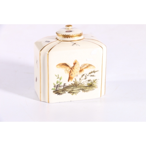 246 - 19th century Continental porcelain tea cannister and cover decorated with hand painted bird and inse... 