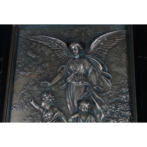 294 - Art Nouveau style cast bronze relief plaque of and angel and two figures, bears signature 