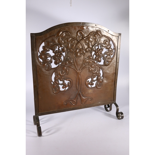 314 - Arts & Crafts repousse copper fire screen with fruiting tree design in the Glasgow School manner... 