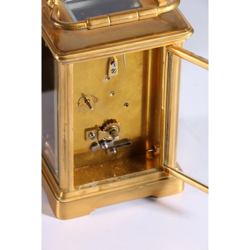 332 - Edward of Glasgow brass carriage clock, 18cm tall with leather carrying case