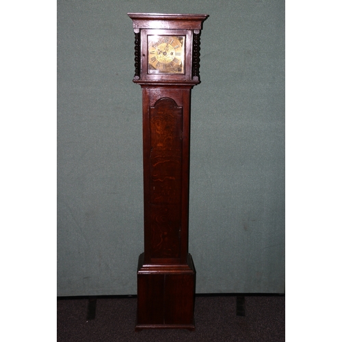 449 - 18th Century style oak cased grandmother clock, the brass dial with Roman numeral chapter ring.