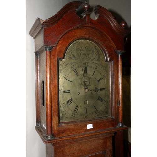 451 - John Peatt of Crieff brass dial longcase grandfather clock with Roman and Arabic chapters subsidiary... 