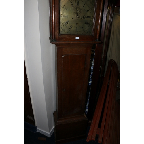 451 - John Peatt of Crieff brass dial longcase grandfather clock with Roman and Arabic chapters subsidiary... 