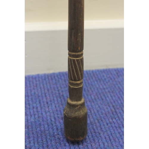 156 - Antique African Assegai style throwing spear with barbed leaf spearhead. 135cm long.