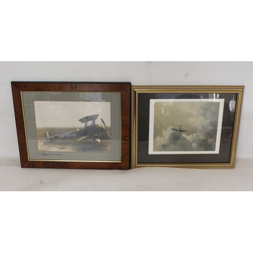 183 - Framed photograph of a Bristol Scout airplane dated 1914 . Also a print by David Shephard of a Spitf... 