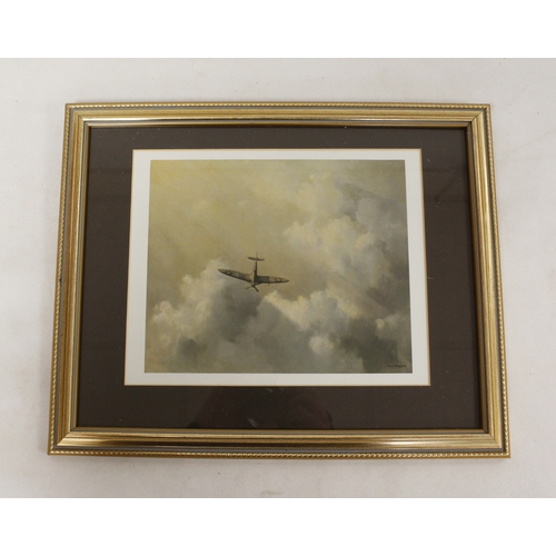 183 - Framed photograph of a Bristol Scout airplane dated 1914 . Also a print by David Shephard of a Spitf... 