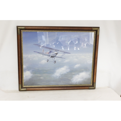 190 - JOHN YOUNG: print of an RAF Hawker Mk 1 K2065 biplane in mid-flight. H-54cm W-70cm