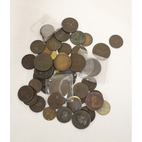 171 - Bag of Georgian pennies, three pennies and tokens to include Cartwheel pennies, 1806 half pennies et... 