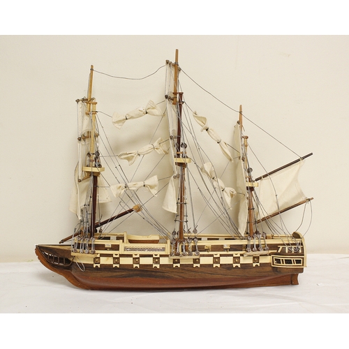 191 - Boxed wooden model of the American ship U.S.S Constitution.