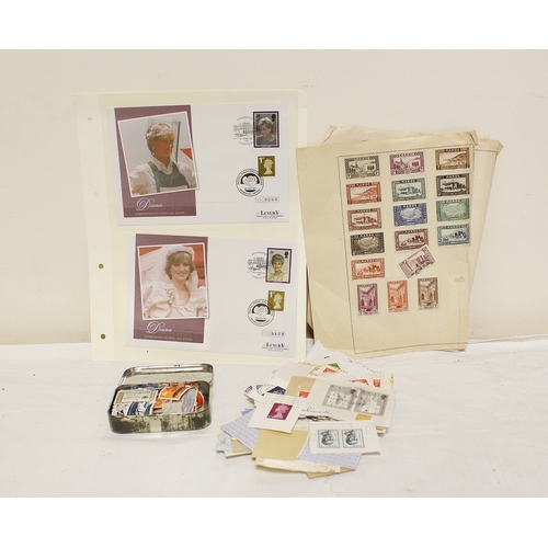 174 - Collection of stamps, postcards coins etc.