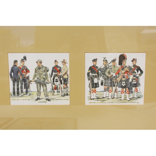 184 - Four militaria prints, two depicting The Highland Light Infantry Regiment through the years.