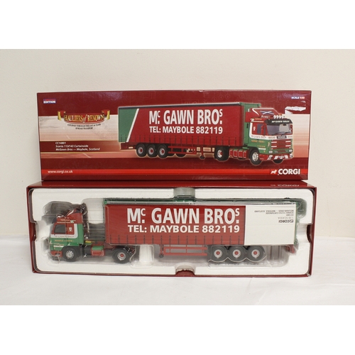 327 - Corgi 1:50 scale diecast Hauliers of Renown CC14801 Scania Curtainside McGawn Bros and a CC11905 ERF... 