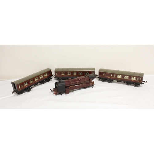 341 - Collection of vintage model railway engines and carriages, all play worn with some damages, various ... 