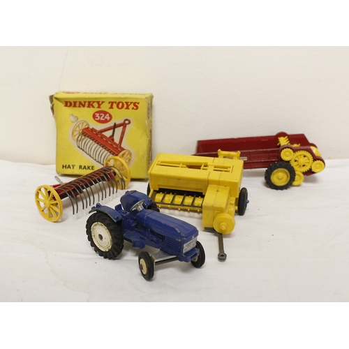 354 - Collection of vintage toys and model farm vehicles to include Dinky toys, No. 324 Hay Rake, Corgi an... 