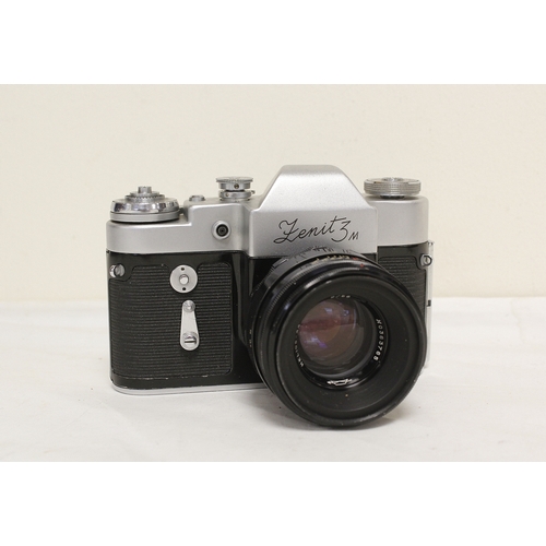 374 - Four vintage Zenit cameras to include EM Olympic edition with Helios-44M F2 58mm M42 lens and a Zeni... 