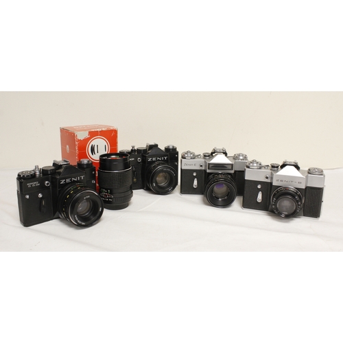 375 - Cased Zenit TTL SLR camera with Helios lens, also included is a Helios 135mm F2.8 telephoto lens in ... 